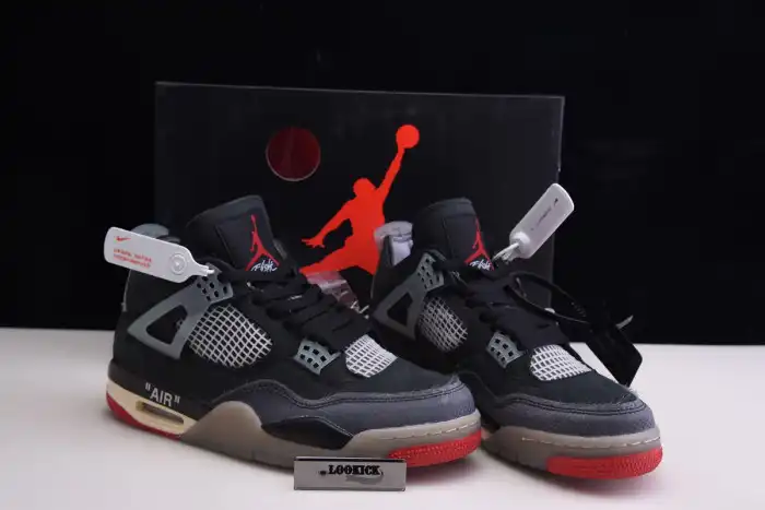 Rep TB Off White x Air Jordan 4 Retro Bred CV9388-001 0123