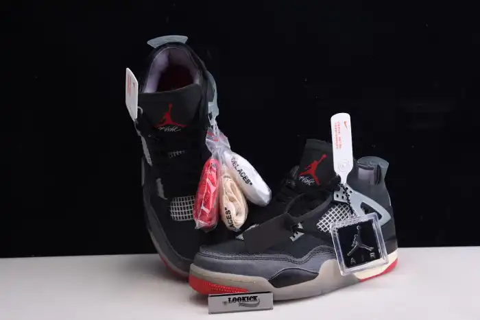 Rep TB Off White x Air Jordan 4 Retro Bred CV9388-001 0123